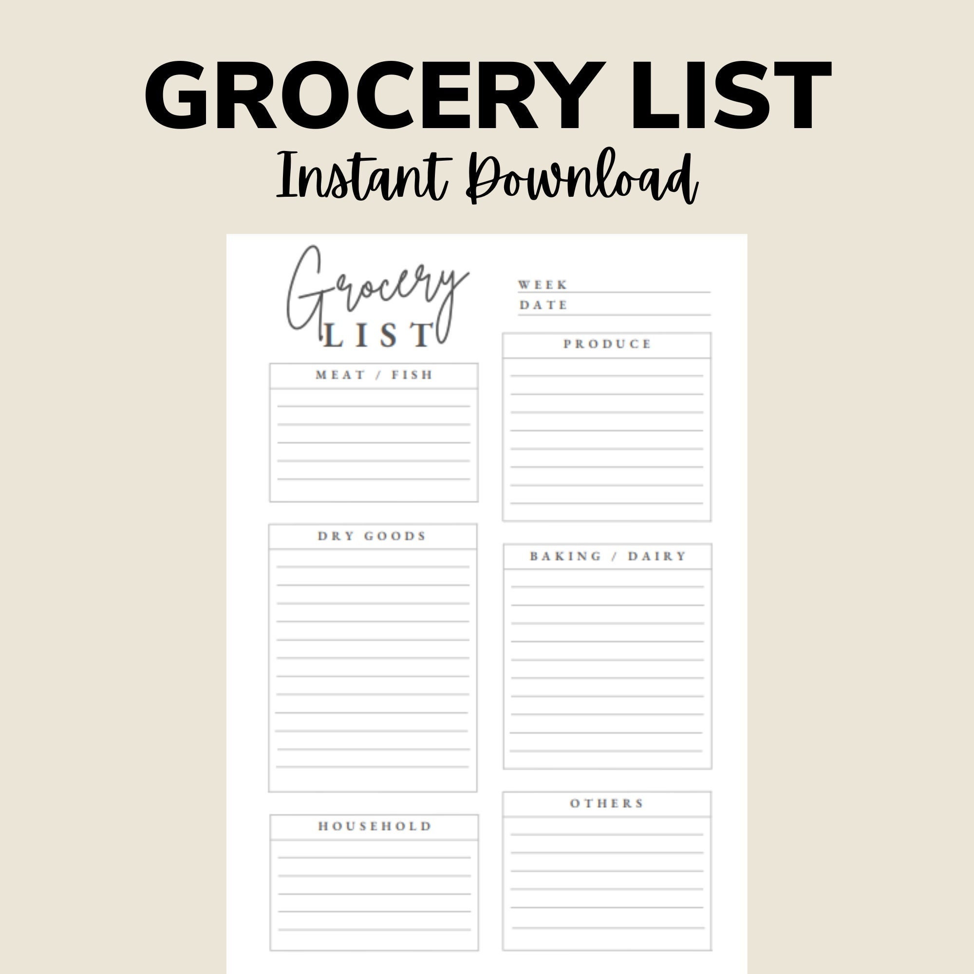 Grocery Shopping List Printable Template, Grocery Planner, Food Shopping List, Party Food ...