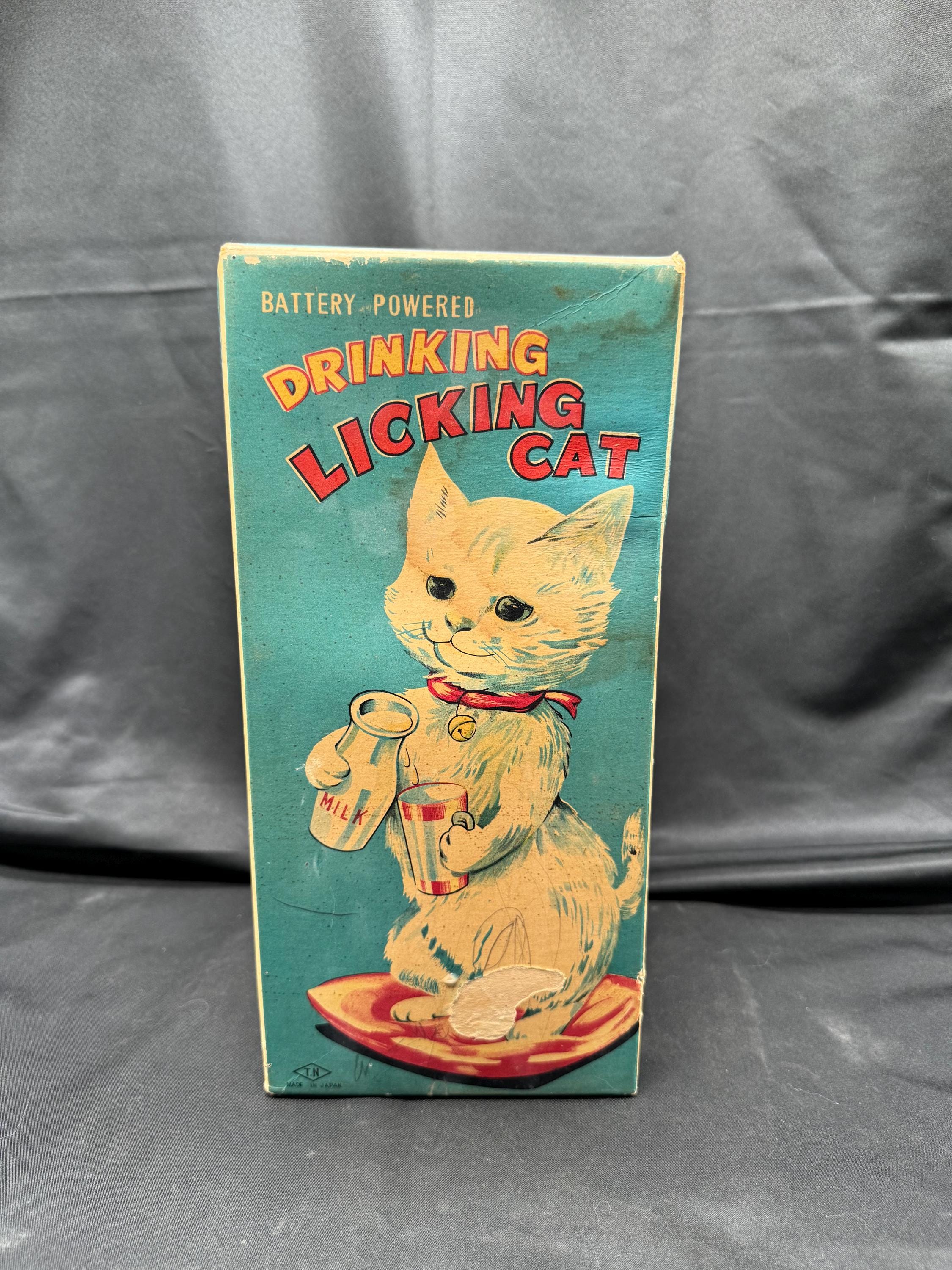 Ultra Rare 1950's Japan TN Co's Drinking Licking Cat With