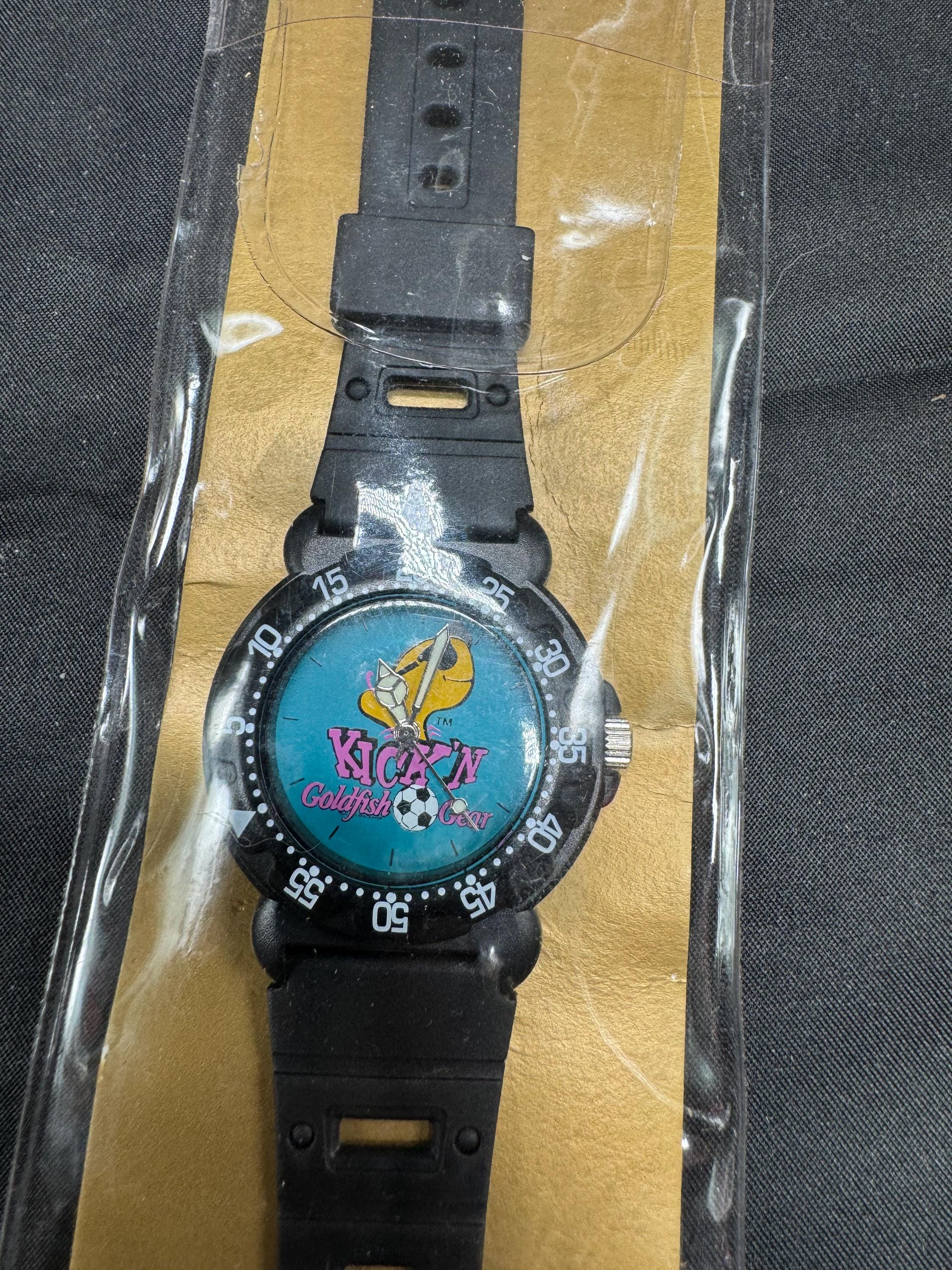 Reloj publicitario vintage de los años 80: Pepridge Farm Goldfish Soccer (nuevo en paquete)