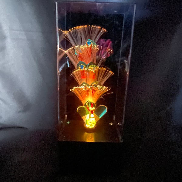 Vintage 1980's 14" Tall, Fiber-optic, Color Changing Peacock Mood Lamp Music Box