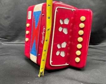 Vintage Red Schylling Accordion Musical Toy, High Quality WORKS