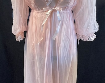 Vintage Dara-Jane Intieme Roze sheer Robe en Nachthemd set Maat Large. Nieuw met Tags