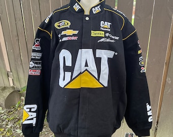 Vintage JH Design CAT Jeff Burton Nascar Racing Jacket Black Yellow Size 2XL NWT