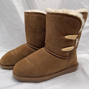 Bearpaw Womens Winter Boots Brown Mid Calf Button Flat Faux Fur Lined 9 Etsy Canada