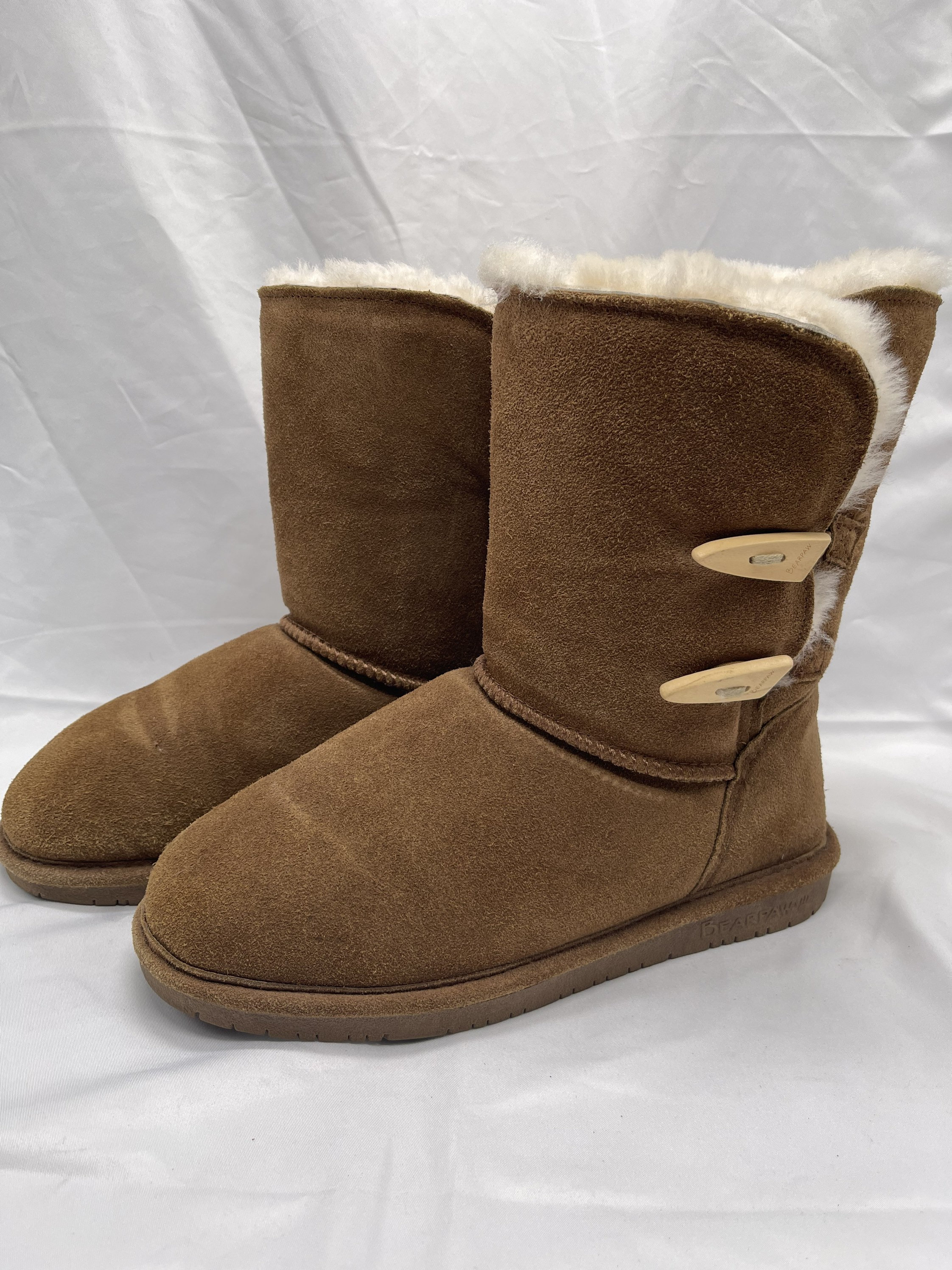 Brown Faux Suede Fur Booties Toddler Kids Girls Winter Boots Shoes Pom Poms  5