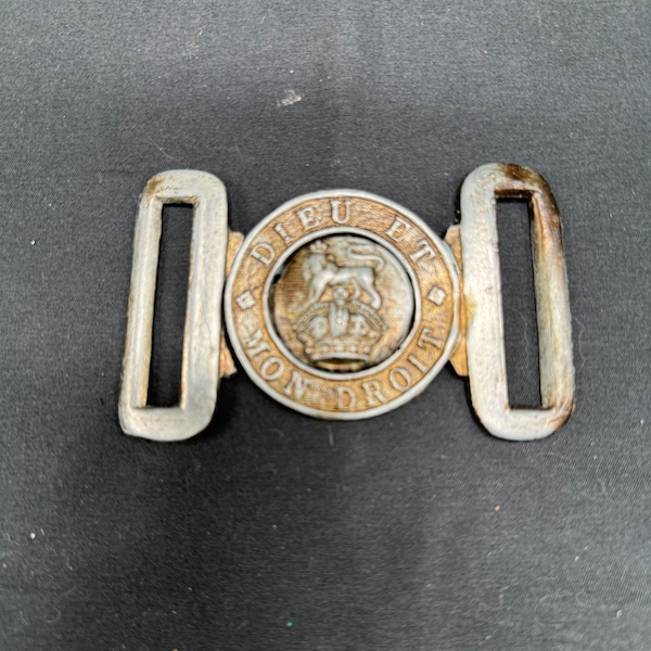 Antica fibbia per cintura in fusione dell'esercito britannico, Dieu Et Mon Droit - 1902