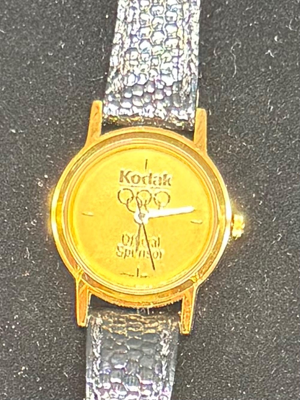 Vintage Kodak Olympics Watch Women 23mm Gold Tone V811-0810 New Battery 7.75\