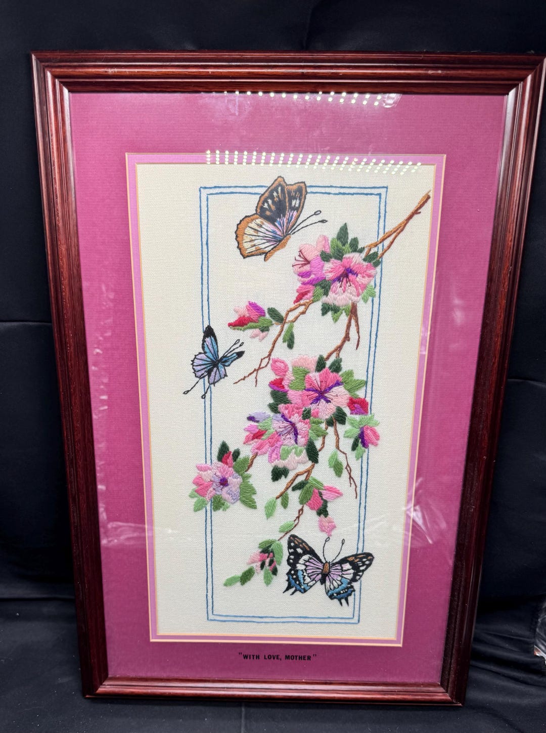 CADRE VINTAGE ROND avec Papillons et fleurs séchées, Butterflies. EUR
