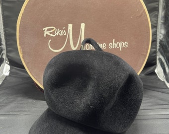 Vintage 60\'s Woman\'s MOD Carnaby Street Style Black Wool Felt Hat Large Vintage 60s Womens MOD Carnaby Street Style Black 100% Wool  main image 3