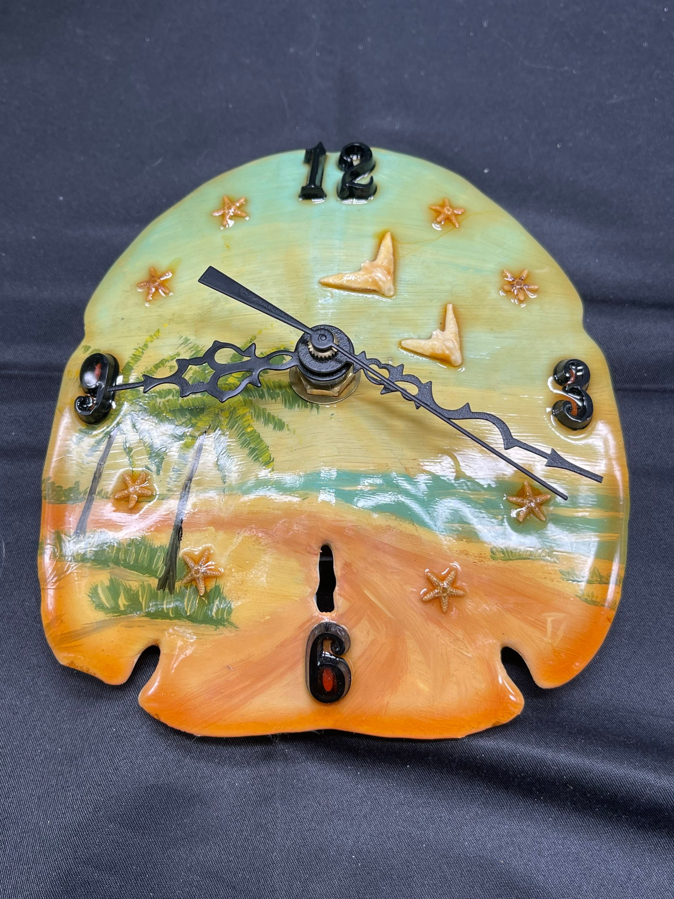 Vintage Handpainted Sand Dollar Clock With Stand. One of a Kind Etsy
