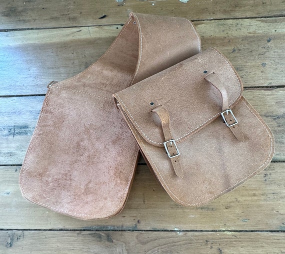 Vintage Tan Handmade Leather Saddlebags for Motor… - image 1