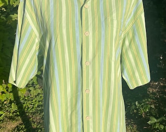 vintage années 60 Chemise en soie verte Tommy Bahama pour hommes, taille M, bouton à manches courtes vers le haut