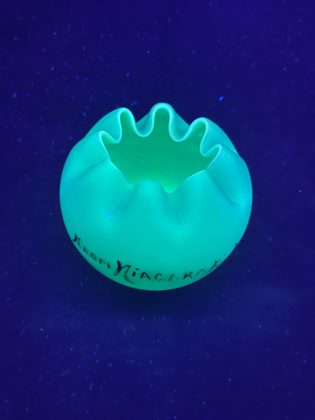 Vintage Fenton Satin Blue Uranium Glass Rose Bowl Vase Niagara Falls ...