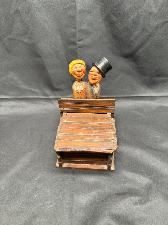 Vintage Kissing ANRI Italian Folk Art Hand Carved Wooden