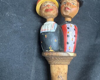 Vintage ANRI Kissing Couple Moving Action Wooden Bottle Stopper Works