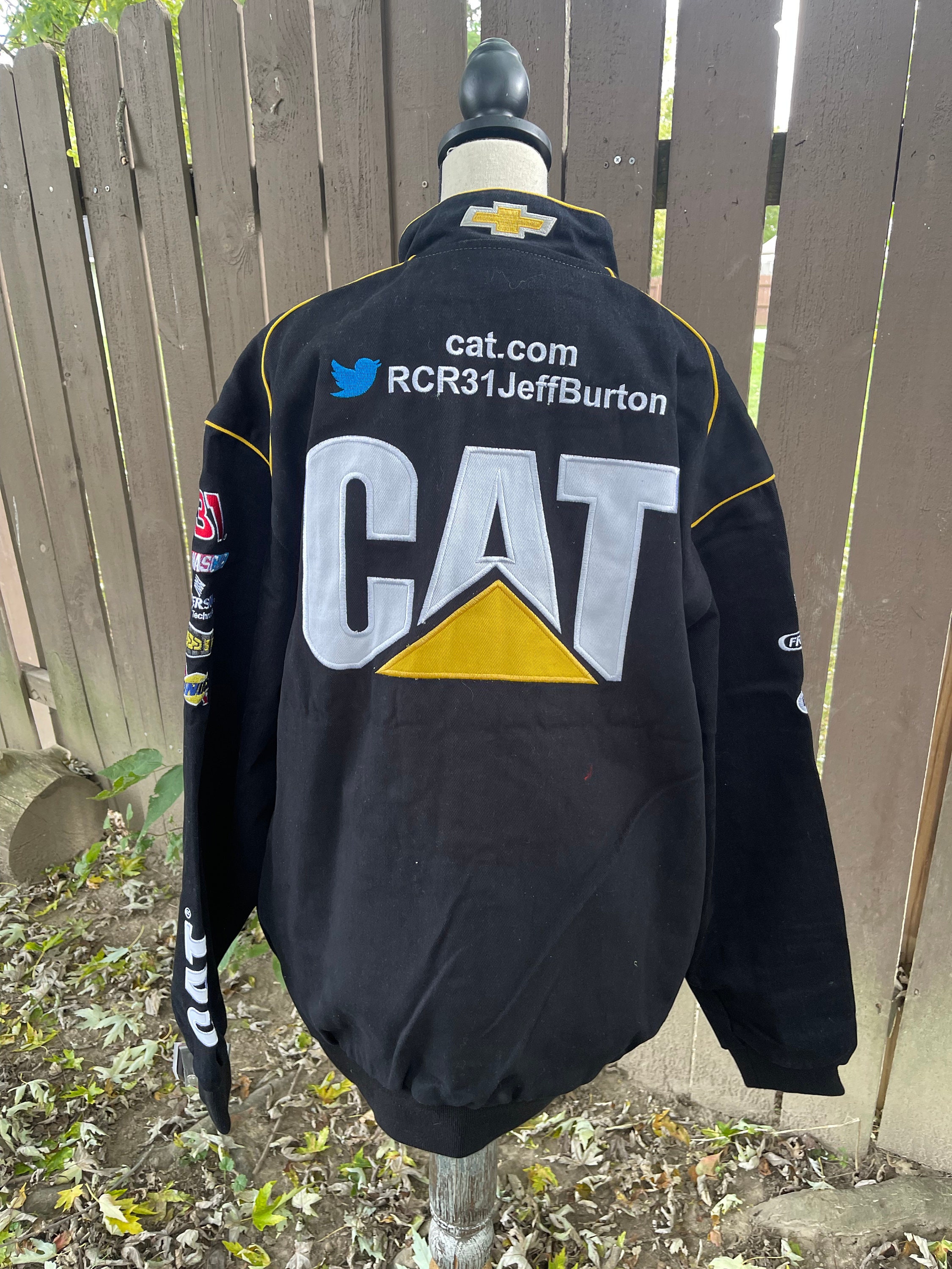 Vintage JH Design CAT Jeff Burton Nascar Racing Jacket Black