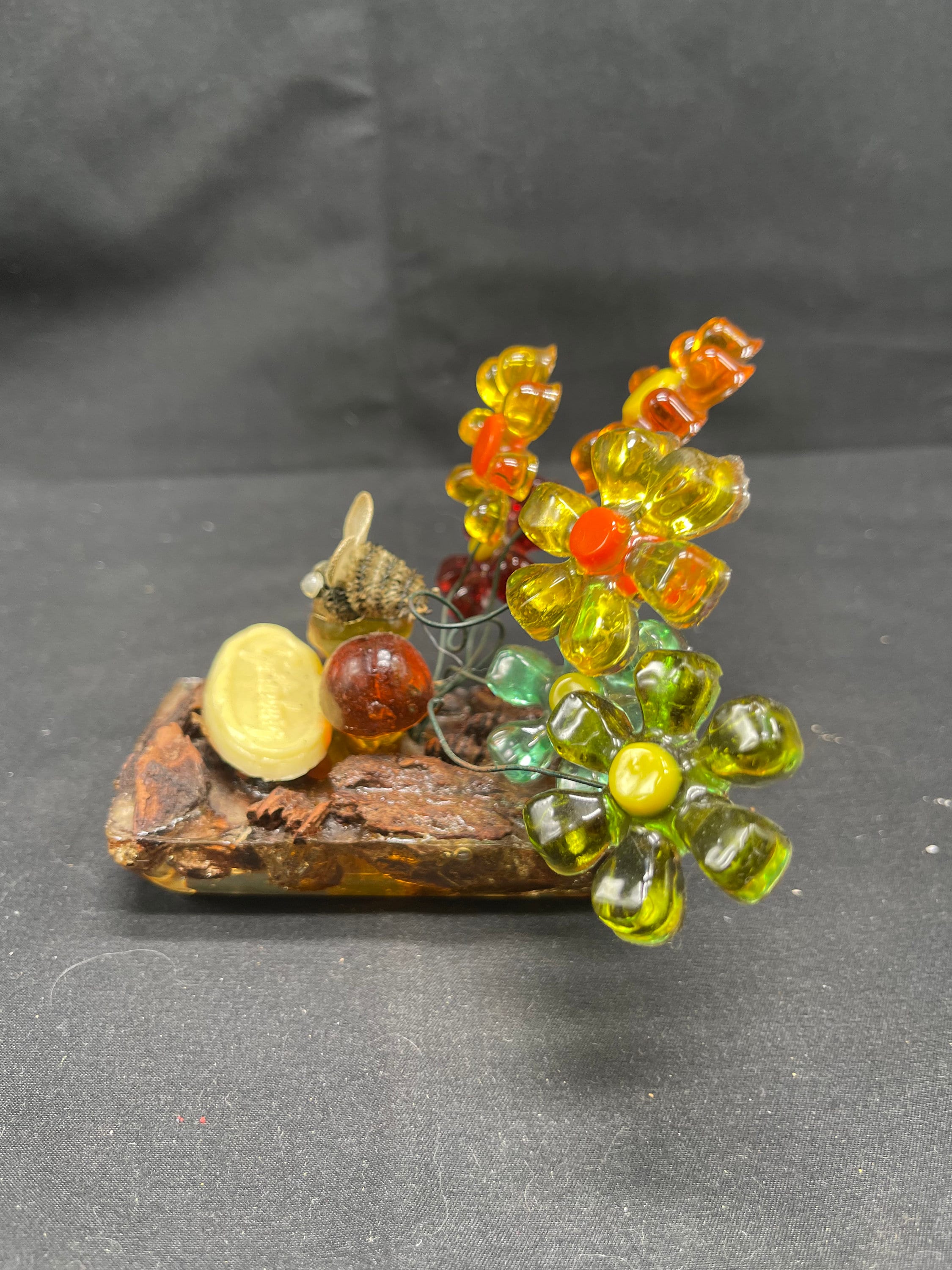 Vintage 1960s Lucite Flowers on Wire With Vomit Resin Base