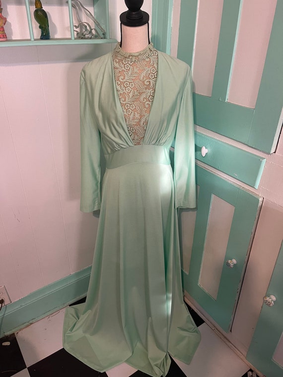 Vintage 1970s sea foam green formal retro maxi dr… - image 1