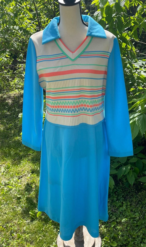 Vintage Groovy 1970's Polyester Knit Sweater Dress