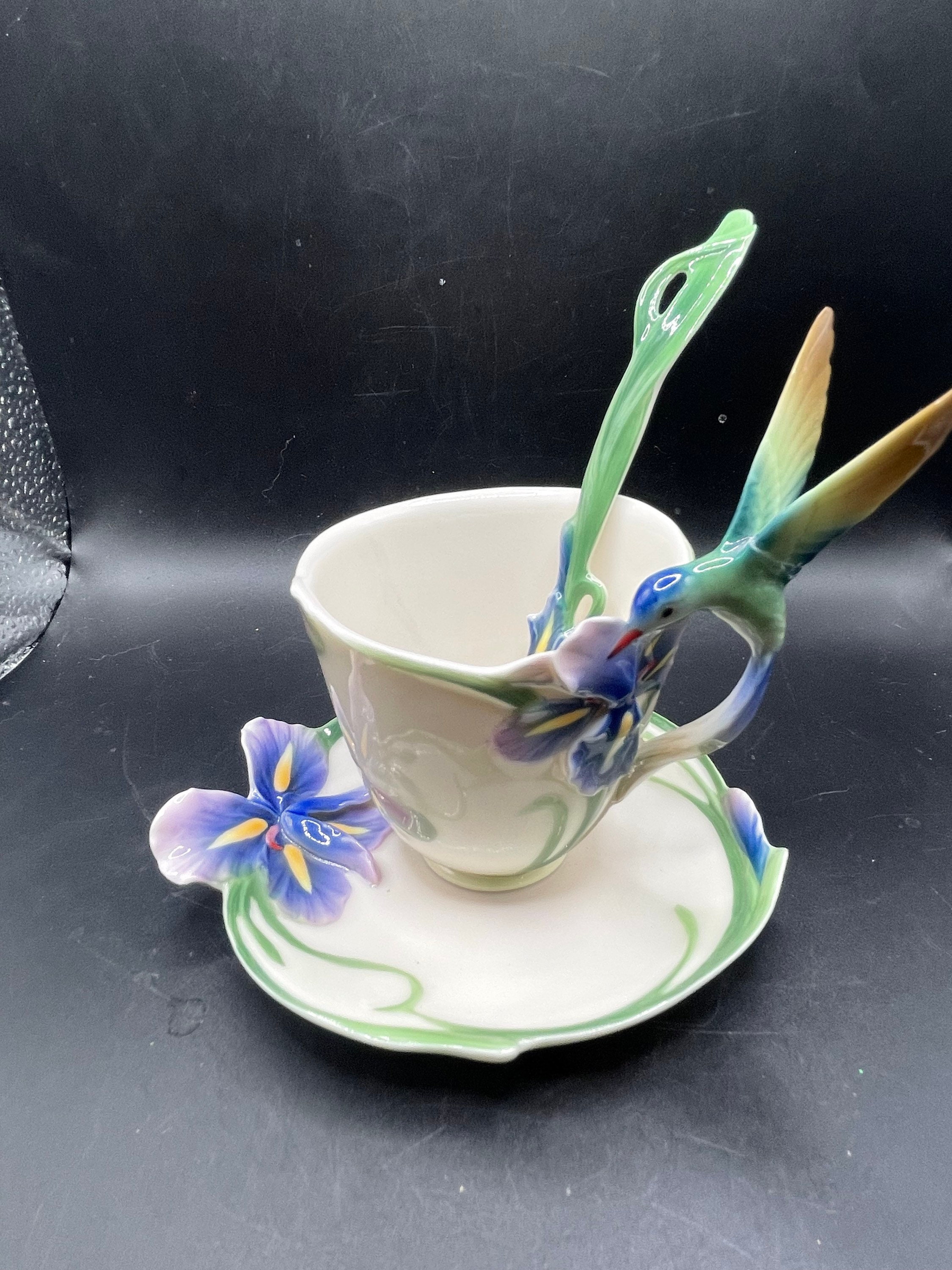 Franz Porcelain Cup Saucer and Spoon Long Tailed Humming Bird Etsy
