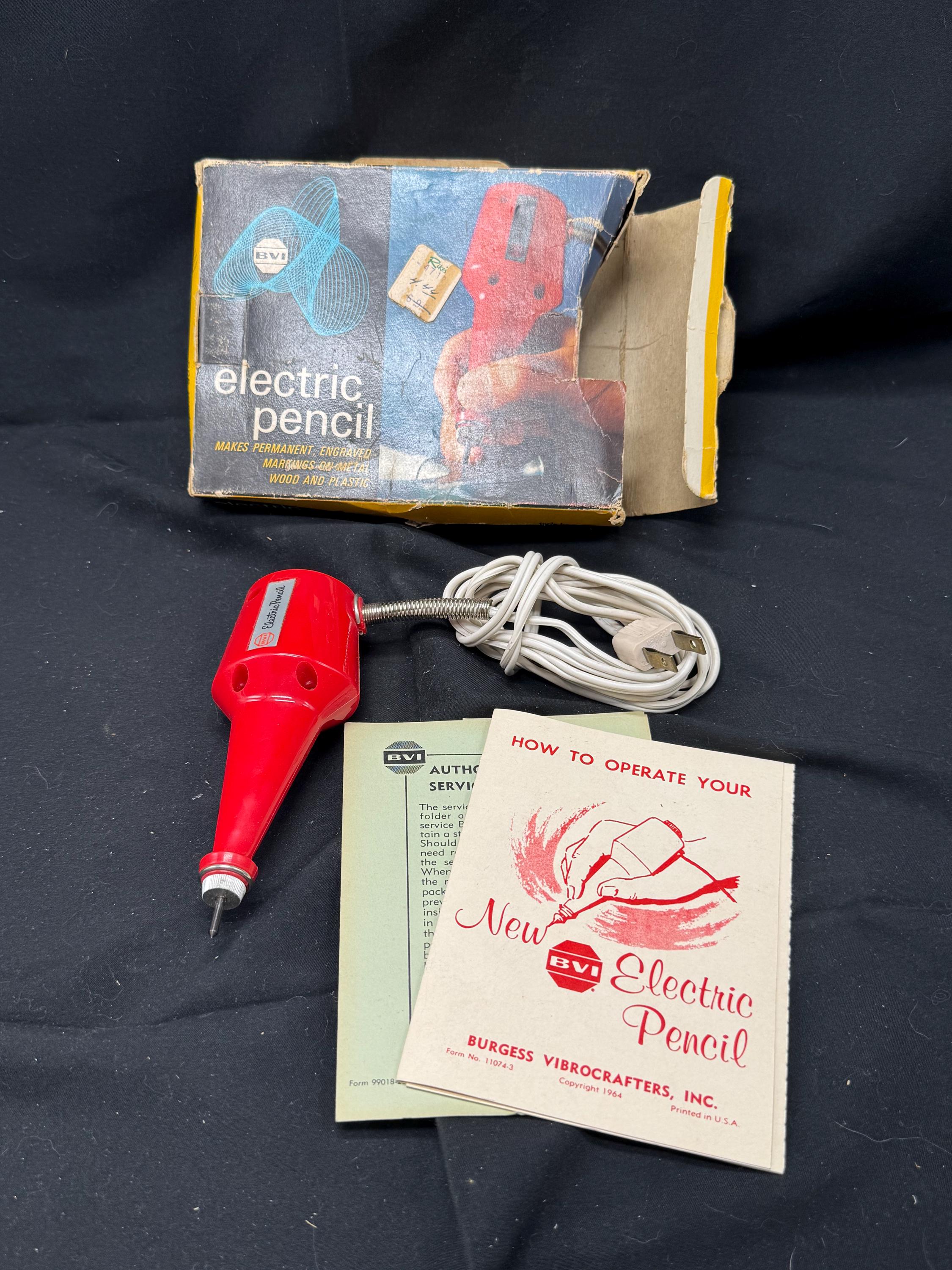 Vintage 1960's BVI Electric Pencil, Model V-69G Compact Engraving