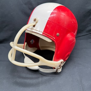 1960s spalding red and white football helmet Vintage 1960's KENT 6309 Red and White Striped Football Helmet Small