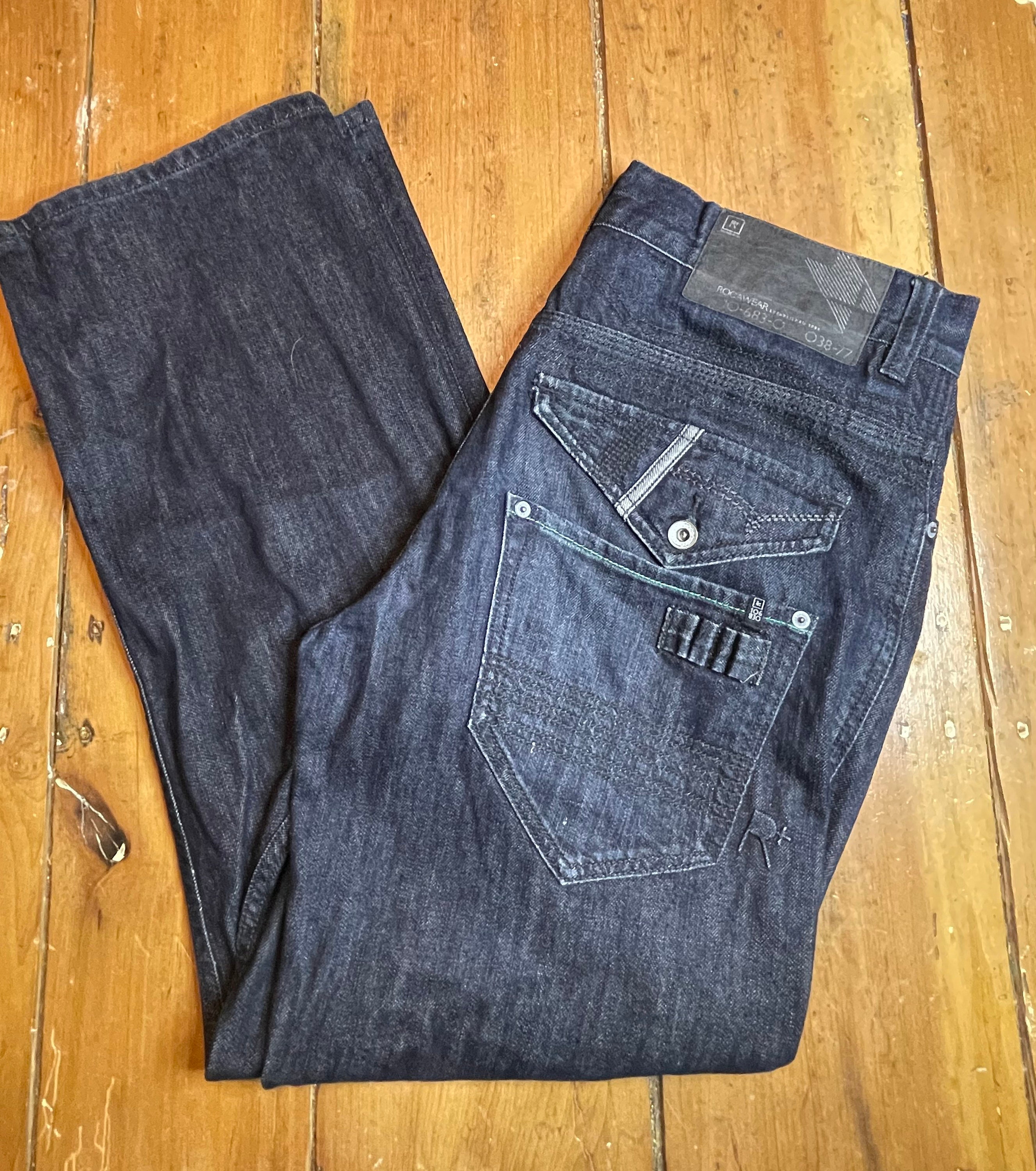 Vintage 1999 Rocawear Men's Jeans Straight Fit 34x34, Dark Blue