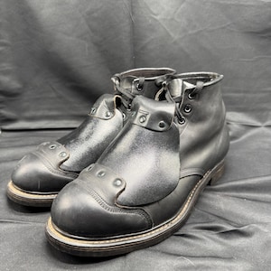 Vintage Mens Black Leather Safety Boots Workwear Lace Guard Size 8