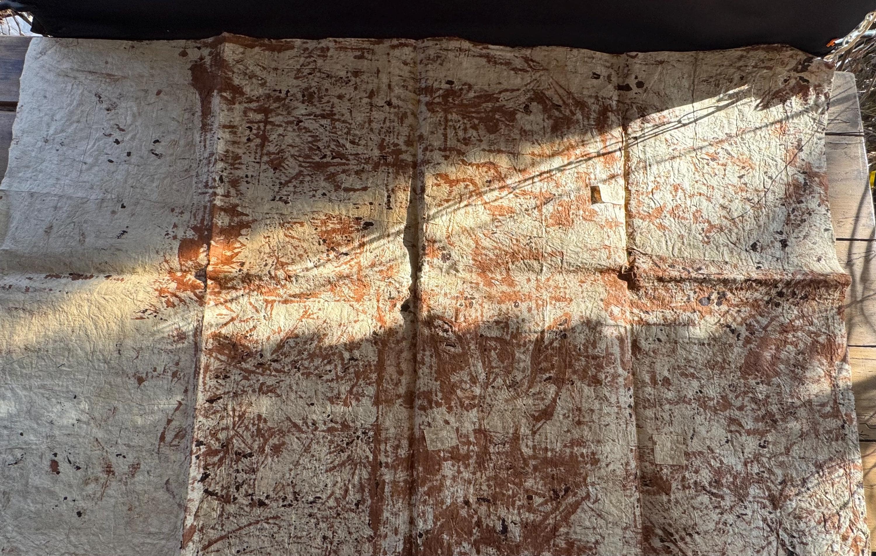 Vintage Tapa Cloth Wall Hanging, Painted Beated Bark, Traditional 58