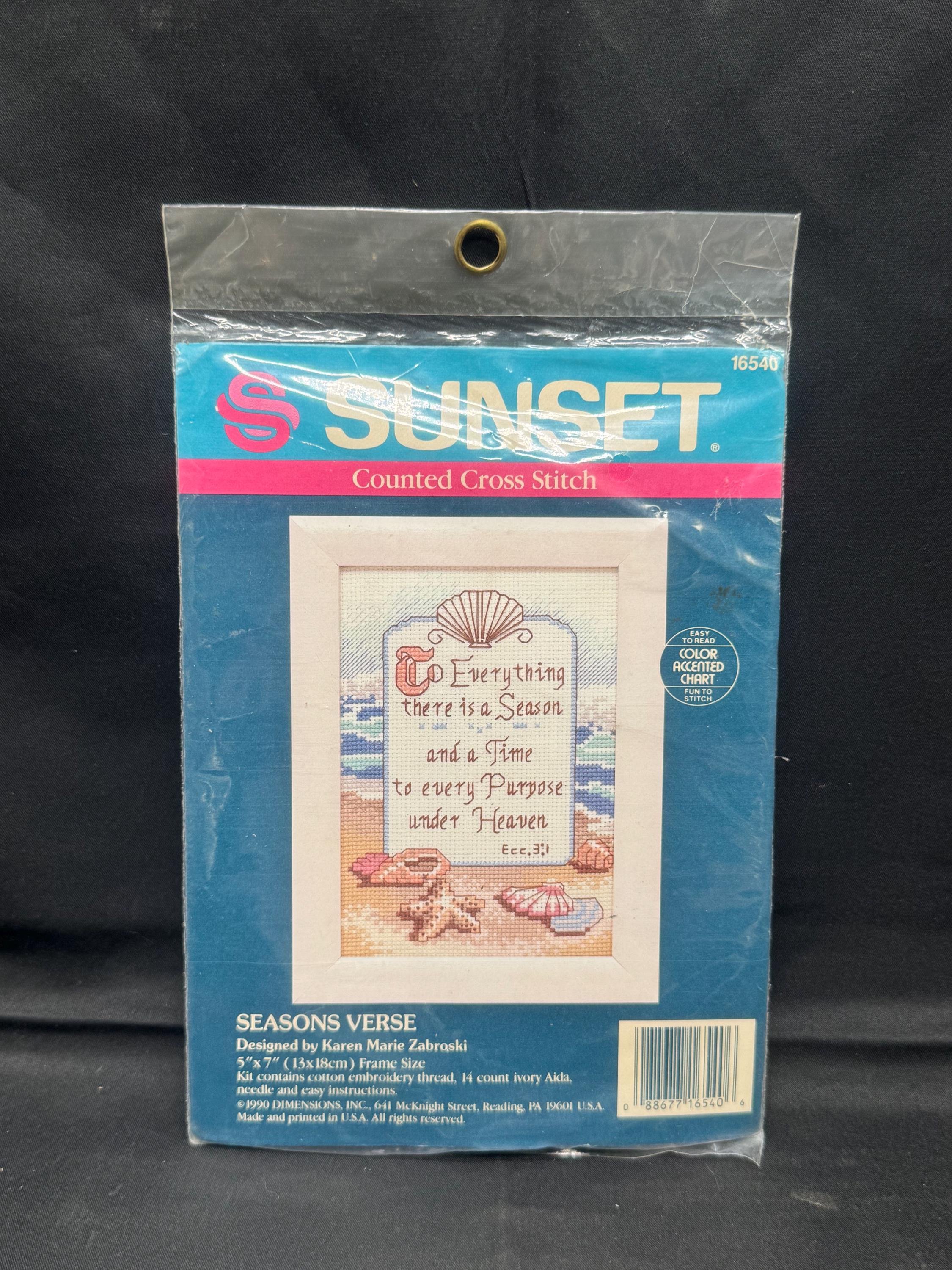 Vintage 1990 Sunset Counted Cross Stitch Kit #16540 SEASONS VERSE