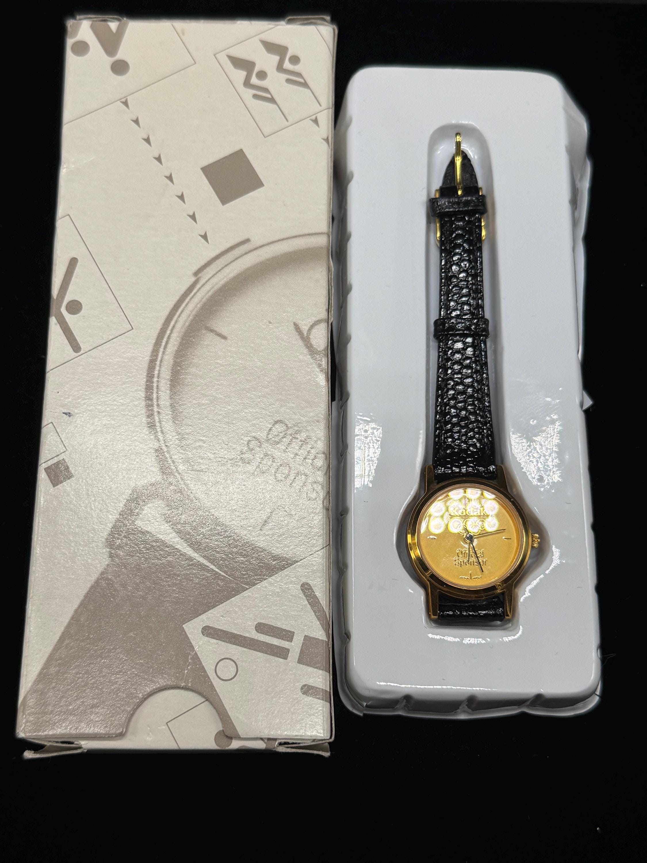 Vintage Women's 1992 Kodak Olympic Watch Gold Tone W/brown Band