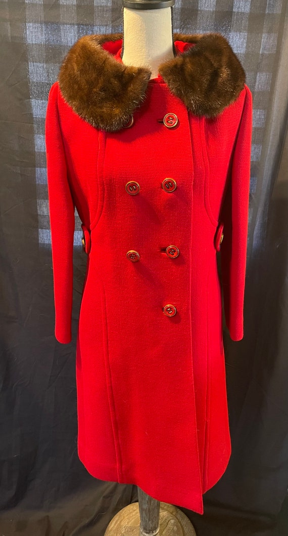 Vintage Womens Wool Coat 1960s 1970s Red Knox Faux