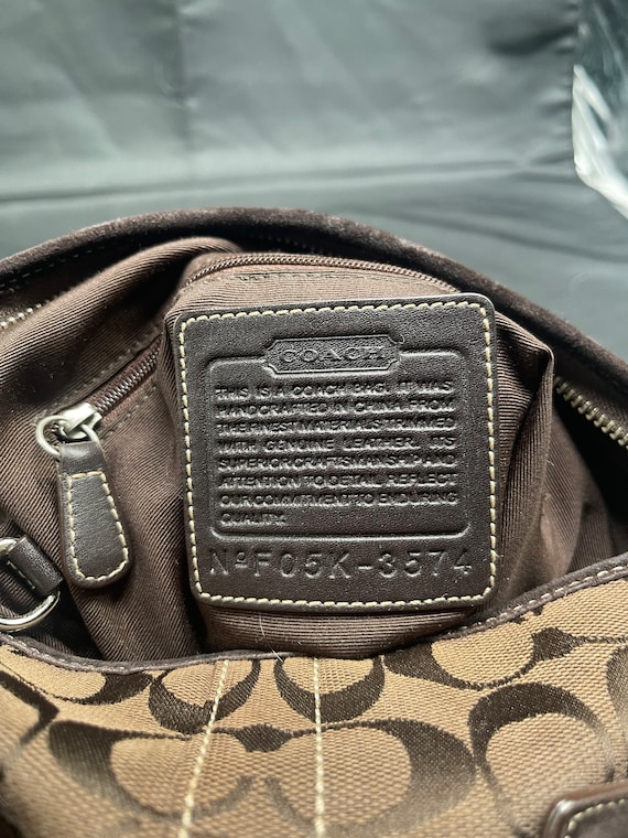 COACH Shoulder Bag Brown Monogram Canvas With Leather and Suede