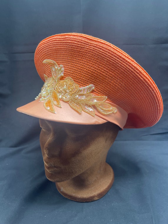 Vintage Peach Whittall and Shon Straw Woven Adjustable Hat  display picture 1