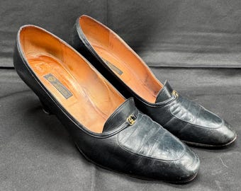 Vintage Shoes | GUCCI Horsebit Loafers Heels Pumps Leather Navy