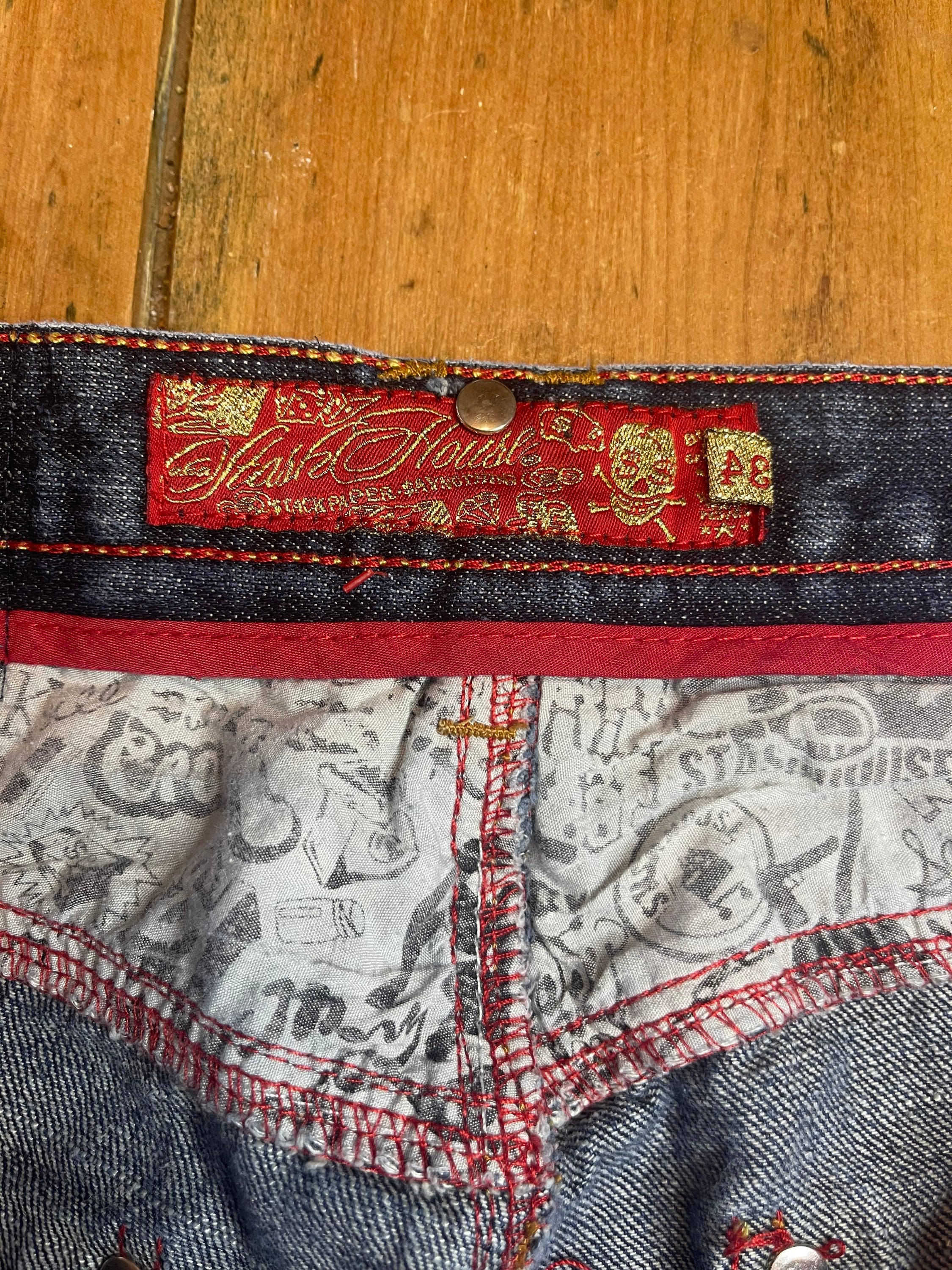 Jeans Homme Stash House Taille 36x32 - Style Skater Noir Avec Détails Cuir Lavé - Modèle H42P05 Occasion Bon état