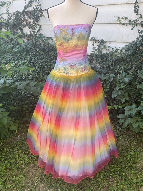 Vintage Precious Formals Rainbow Dress - image 1