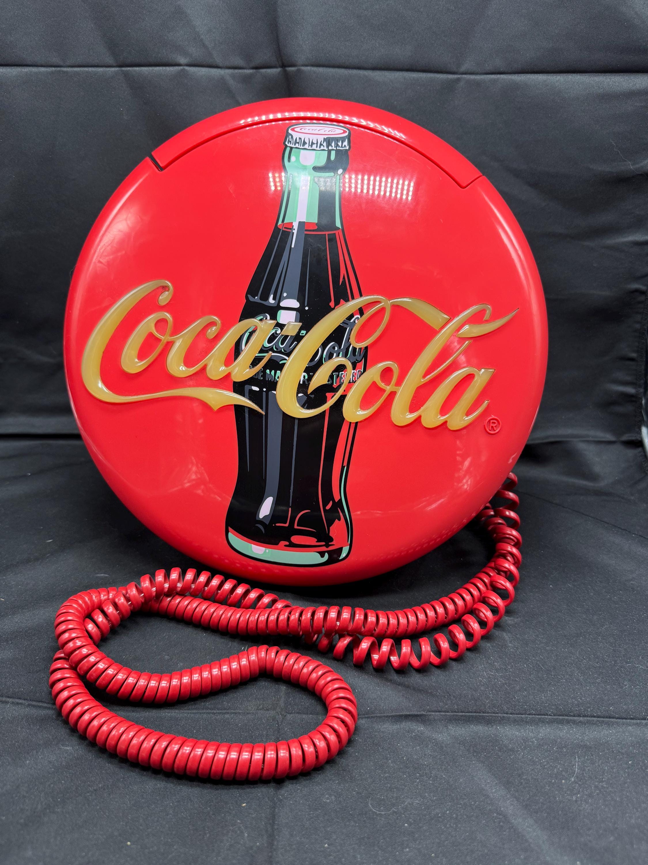 Vintage 1997 Coca Cola Button Telephone Round Disc Light up