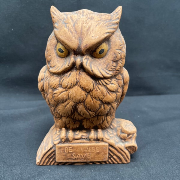 Vintage Owl Ceramic Coin Bank "Be Wise Save" Bird Home Decor