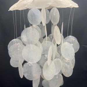 Vintage Small White Capiz Shell Wind Chime  12 inch Hang