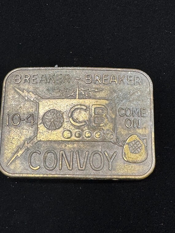 Vintage 1970s Trucker CB Convoy Brass Belt Buckle