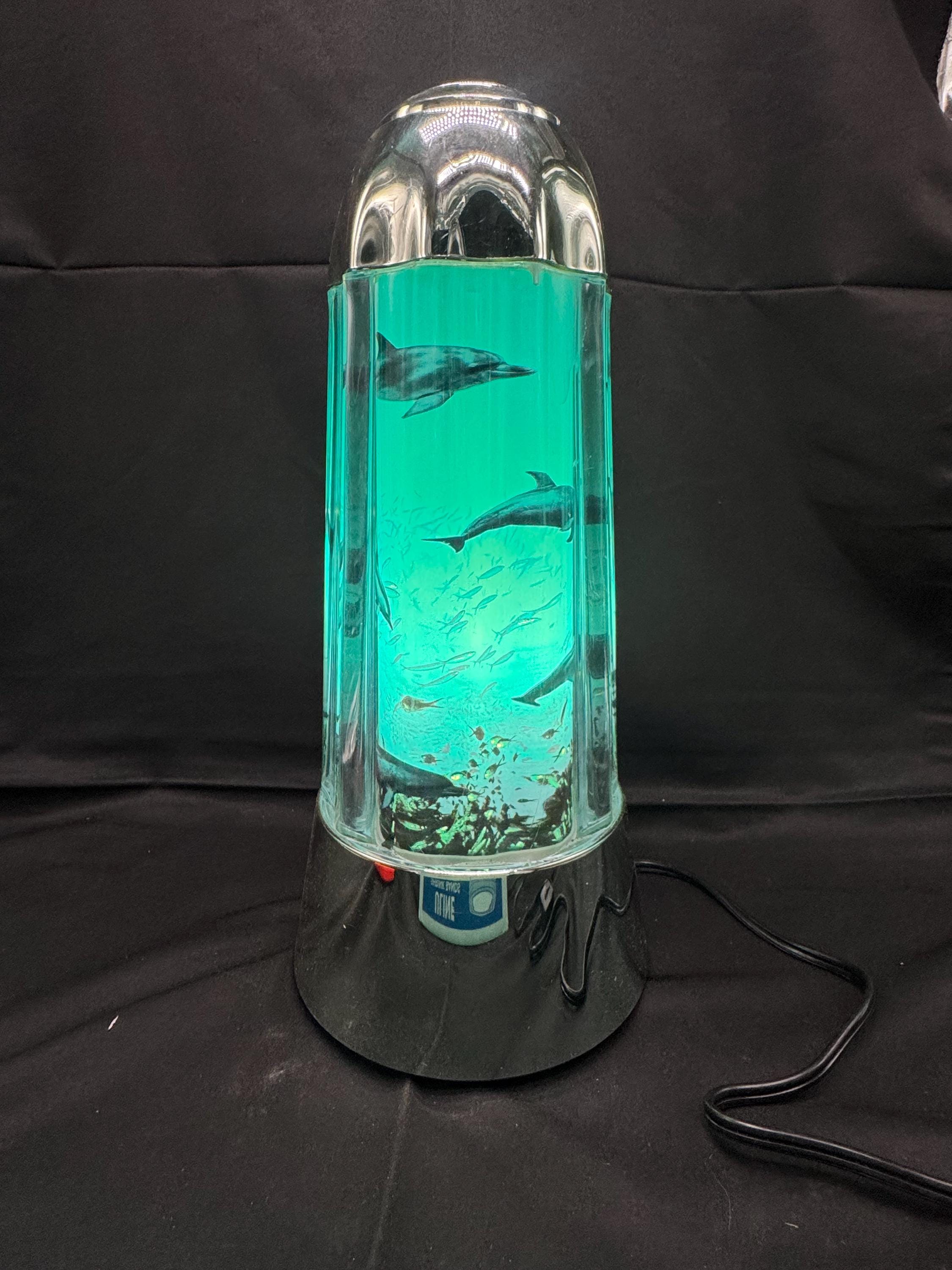 Vintage RABBIT TANAKA Silver Chrome Motion Lamp-dolphins-night