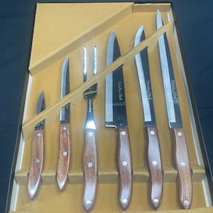 Vintage Interpur Stainless Steel Japan Deluxe 6 Piece Kitchen Knife Set NOS Excellent