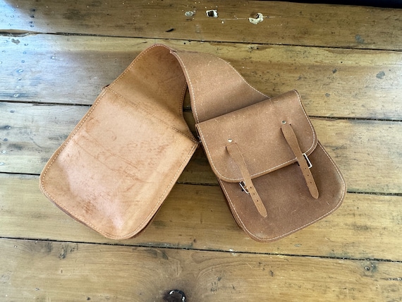 Vintage Tan Handmade Leather Saddlebags for Motor… - image 2