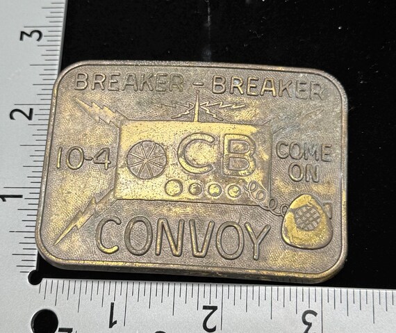 Vintage 1970s Trucker CB Convoy Brass Belt Buckle View 3