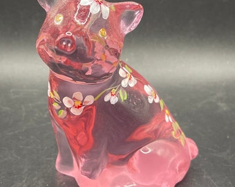 Vintage Fenton Pig Figurine Posy The Pink Pig Floral Daisy Hand Painted And Signed