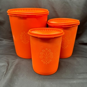 Vintage 6 Piece Orange Servalier Tupperware Canister Set, Canisters with Lid