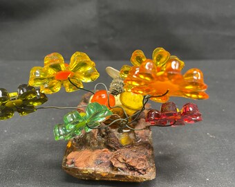 Vintage 1960s Lucite Flowers on Wire With Vomit Resin Base