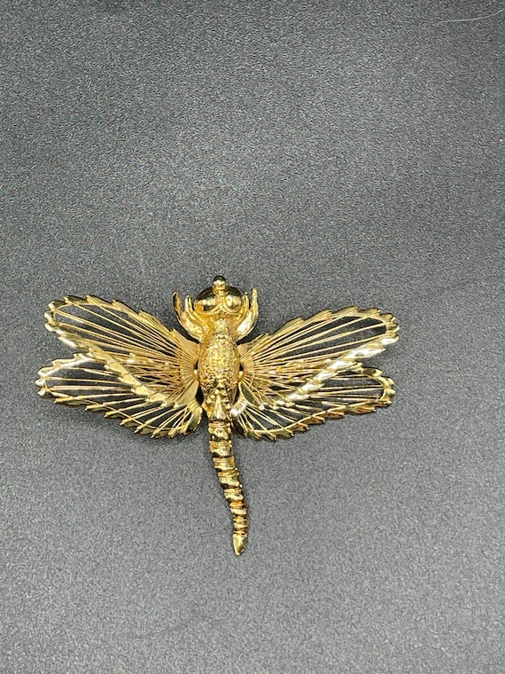 Vintage Gold Tone Monet Open Winged Dragonfly Desi