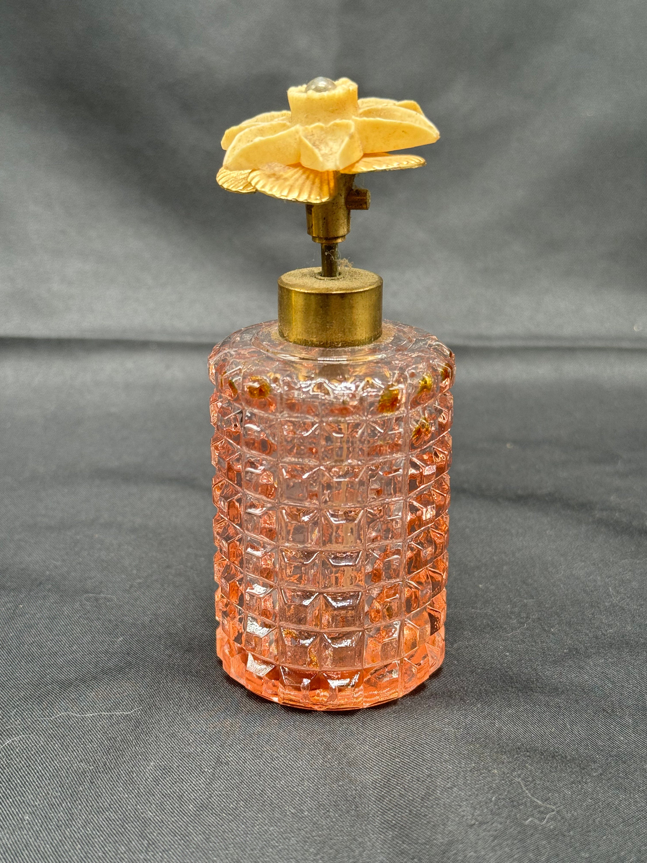 Vintage Pink Glass Atomizer Perfume Bottle With Flower Top - Etsy